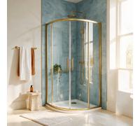 Bathroom City Brushed Brass Quadrant Shower Enclosure With Tray And Shower Kit 900 X 900mm - Complete Set - Sliding Doors & Waste Included