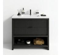 Bathroom City Jasmine 1000mm Floorstanding Vanity Unit With Basin Black Tap And Waste Matt Black Bathroom Sink Cabinet With Led Lights