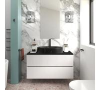 Bathroom City Linnea 1000mm White Wall Hung Vanity Unit With Black Countertop Sink