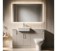 Bathroom City Oliver Cashmere Fitted Bathroom Furniture Set 1400mm Vanity Unit, Basin & Toilet, White Marble Worktop, Chrome Tap & Handles