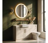 Bathroom City Oliver Cashmere Fitted Bathroom Furniture Set 1500mm Vanity Unit, Basin & Toilet, White Marble Worktop, Chrome Tap & Handles