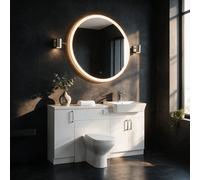 Bathroom City Oliver Gloss White Fitted Bathroom Furniture Set 1500mm Vanity Unit, Basin & Toilet, White Marble Worktop, Chrome Tap & Handles