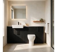 Bathroom City Oliver Matt Black Fitted Bathroom Furniture Set 1700mm Vanity Unit, Basin & Toilet, White Marble Worktop, Matt Black Tap & Handles
