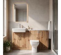 Bathroom City Oliver Oak Fitted Bathroom Furniture Set 1500mm Vanity Unit, Basin & Toilet, White Marble Worktop, Chrome Tap & Handles