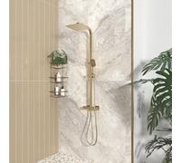 Bathroom City Twiss Thermostatic Mixer Shower Set Brushed Brass Square Exposed Valve With Riser Rail 200mm Head And Handset
