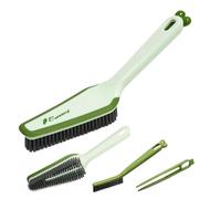 Bathroom Cleaner Shower Cleaning Brush, Floor Scrubbing Carpet Hard Bristle Brushes with Handle Crevice Brush Clip Rubber Scraper Supplies for Bathtub Toilet Sink Tile (Green)
