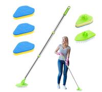 Bathroom-Cleaning-Scrubbing Long-Handled Scrubbing Brush with Squeegee - Extendable Tub and Tile Cleaner, 2 in 1 Floor and Shower Brush for Bathroom and Kitchen