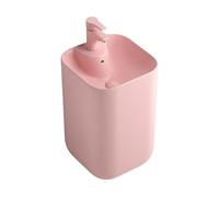 Bathroom Colorful Pedestal Sink, Ceramic Basin with Overflow, One Piece Floor Standing Bathroom Combination Freestanding(Pink)
