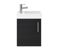 Nuie MIN010 Vault Modern Bathroom Single Soft Close Door Wall Hung Vanity Unit with 1 Tap Hole Ceramic Basin, 400mm, Woodgrain Charcoal Black
