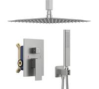 Bathroom Concealed Shower Tap System Set 2 Function Stainless Steel Brushed Ultra Thin 8 in Wall Mount Shower Mixer Taps Shower Set for Shower Room