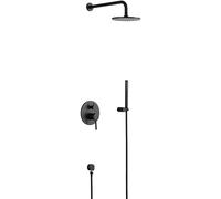 Bathroom Concealed Tap System Black Set 8 in Round Rain Head Wall Mount Mixer Taps for Shower Room