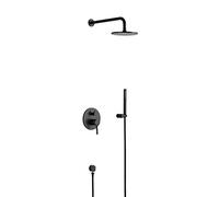 Bathroom Concealed Tap System Set Black Set 8 in Round Rain Head Wall Mount Mixer Taps for Room