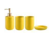 Bathroom Container Set Ceramic Soap Dispenser With And Tumbler Solid Color Modern Decoration Apartment Decor(Yellow,4 pieces)