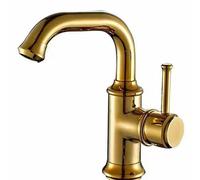 Bathroom Copper Hot and Cold Washbasin Rotating Faucet, Gold Short
