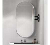 Bathroom Corner Oval Wall Mirror with Swinging Articulating Arm and Metal Frame, Shatterproof Mirror, Hanging Mirror for Living Room Modern, Vertical & Horizontal (Color : Silver Frame, Si
