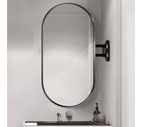 Bathroom Corner Oval Wall Mirror with Swinging Articulating Arm and Metal Frame, Shatterproof Mirror, Hanging Mirror for Living Room Modern, Vertical & Horizontal (Color : Black Frame, Siz