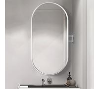 Bathroom Corner Oval Wall Mirror with Swinging Articulating Arm and Metal Frame, Shatterproof Mirror, Hanging Mirror for Living Room Modern, Vertical & Horizontal (Color : White Frame, Siz