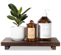 Bathroom Counter Organizer Wood Pedestal Stand Farmhouse Decorative Tray Soap Holder for Kitchen Decor, Large 11.8" x 7" - Walnut