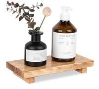 Bathroom Counter Organizer Wood Pedestal Stand Farmhouse Decorative Tray Soap Holder for Kitchen Decor, Large 10" x 4.5" - Brown