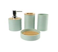 Bathroom Countertop Organizer 4PCS Container Bamboo Accent Soap Dish Toothbrush Holder No Drill Bathroom Storage Container