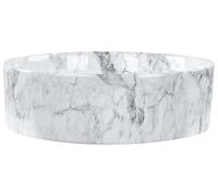 Bathroom Countertop Round Ceramic Wash Basin 400 mm Matt White Marble Effect Manis