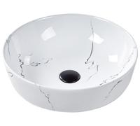 Bathroom Countertop Wash Basin Ceramic Marble Effect 420 x 420 mm Round White Hopi