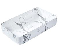 Bathroom Countertop Wash Basin Ceramic Marble Effect 620 x 350 mm Rectangular Shape White Ipala