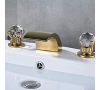 Bathroom Crystal Handle Golden Waterfall Basin Faucet Deck Mount Widespread Tub Sink Chrome Hot and Cold Mixer Tap(Gold)