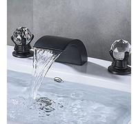 Bathroom Crystal Handle Golden Waterfall Basin Faucet Deck Mount Widespread Tub Sink Chrome Hot and Cold Mixer Tap(ORB)