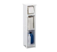 Relaxdays Bathroom Cabinet, Toilet Roll Holder, Free-standing, Wooden, Storage, Cupboard, HxWxD: 71x18x20cm, MDF, White, Fibreboard, 71 x 18 x 20 cm