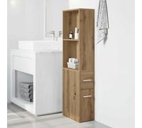 Bathroom Cupboard Narrow 22x41x135cm Artisian Oak Engineered Wood 2 Shelf Drawer