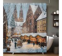 Bathroom Curtains 200 x 200 cm Nordic city architecture Washable Polyester Shower Curtain with 12 Hooks, Waterproof Quick-Drying Bath Curtain for Bathroom Decor