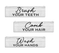 Bathroom Decor, 3 Pieces Hanging Wall Plaques, Modern Farmhouse Bathroom Wooden Signs, Washroom Wall Decor, Bathroom Decor Sets of 4, Wash Your Hands - Brush Your Teeth - Comb Your Hair Sign