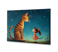 Bathroom Decor A Girl In A Red Dress Looks Up At A Large Tiger Under A Starry Sky. Canvas Decorative Picture Wall Pictures For Living Room Bookshelf Decor(30x40cm)