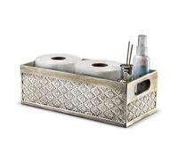 Bathroom Decor Box Toilet Paper Holder Storage Basket - Decorative Toilet Tank Topper Bathroom Storage Organizer - Bathroom Sink Organizer Countertop Container, Modern Silver-Gray Look (Dublin)
