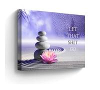 Bathroom Decor Canvas Wall Art Funny Bathroom Sign Wall Decor Zen Lotus Flower Stone Sand Spa Painting for Bathroom Yoga Room Purple Bathroom Artwork Framed 12"x16"