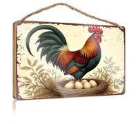 Bathroom Decor Sign A Rooster Stands Proudly Over A Nest Of Eggs. Winter Door Decorations Desk Accessories For Women(20X30CM)