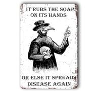 Bathroom Decor Sign,Vintage Wall Decorations Sign,Cafe Bar Home Wall Decor It Rubs The Soap On Its Hands Or Else It Spreads Disease Again White 8X12 Metal Aluminum Sign