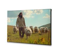 Bathroom Decor Wall Art A Shepherd Leads His Flock Of Sheep Across A Sunlit Field. Canvas Decorative Picture Wall Pictures For Living Room Bathroom Decor Wall(40x60cm)