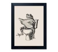 Bathroom Decor Wall Art, Funny Animal Bathroom Wall Art, Frog on Toilet Reading Newspaper Canvas Painting, Frog Art Print Pictures for Wall Decoration
