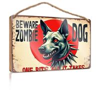 Bathroom Decor Wall Art Funny Beware: Zombie Dog - One Bite'S All It Takes Wooden Sign Cool Posters for Guys Funny Bathroom Signs(20X30CM)