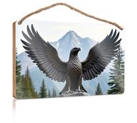 Bathroom Decor Wall Art Funny Eagle Statue in Front of Mountain Landscape Wooden Sign Cool Posters for Guys Funny Bathroom Signs(23X35CM)