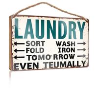 Bathroom Decor Wall Art Funny Laundry: Sort, Wash, Fold, Iron, Tomorrow? Wooden Sign Cool Posters for Guys Funny Bathroom Signs(15X28CM)