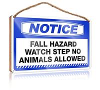 Bathroom Decor Wall Art Funny Notice Fall Hazard Watch Step No Animals Allowed Wooden Sign Funny Desk Live Signs Bathroom Signs Decor Funny(15X28CM)
