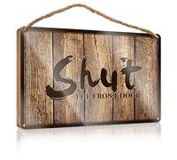 Bathroom Decor Wall Art Funny Shut The Front Door Wooden Sign Front Decorative Wooden Sign Cool Posters For Guys(23X35CM)