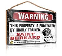 Bathroom Decor Wall Art Funny Warning This Property Is Protected By A Highly Trained Saint Bernard Wooden Sign Front Door Decor Room Stuff(20X30CM)