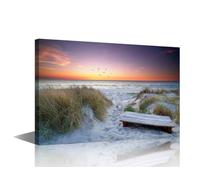 Bathroom Decor Wall Art Path to the Ocean Dunes, Sand and Grass Landscape Canvas Print Seascape Painting Framed Seaside Artwork for Home Bedroom Decor 24x16 inch
