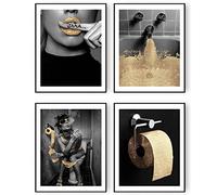 Bathroom Decor Wall Art Prints Glam Glitter Tissue Sliver Grey Funny Bathroom Toilet Paper Artwork for Wall Black and White Modern Fashion Art Art Gallery Wall Set (11"x14" UNFRAMED)