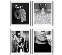 Bathroom Decor Wall Art Prints Glam Glitter Tissue Sliver Grey Funny Bathroom Toilet Paper Artwork for Wall Black and White Modern Fashion Art Art Gallery Wall Set (8"x10" UNFRAMED)