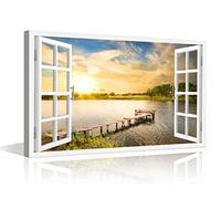 Bathroom Decor Wall Art Window View Wall Paintings Wall Decoration for Living Room Decor Natural Landscape Cottage Right on Lake Bays HD Wall Pictures Stretched and Framed Ready to Hang (36"W x 24"H)